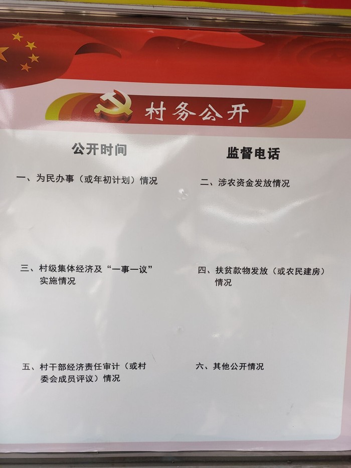 霍山县衡山镇东石门村村务公开栏